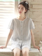 2025 New Summer Women's Pajamas Short-Sleeved Shorts French Pure Cotton Gauze Large Size Home Wear Set That Can Be Worn Outside