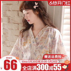 Nightgown summer ແມ່ຍິງ 2024 ໃໝ່ nightgown ຜ້າຝ້າຍບໍລິສຸດ gauze ແຂນສັ້ນ pajamas bathrobe kimono ເຄື່ອງນຸ່ງເຮືອນແບບ lust ບໍລິສຸດ