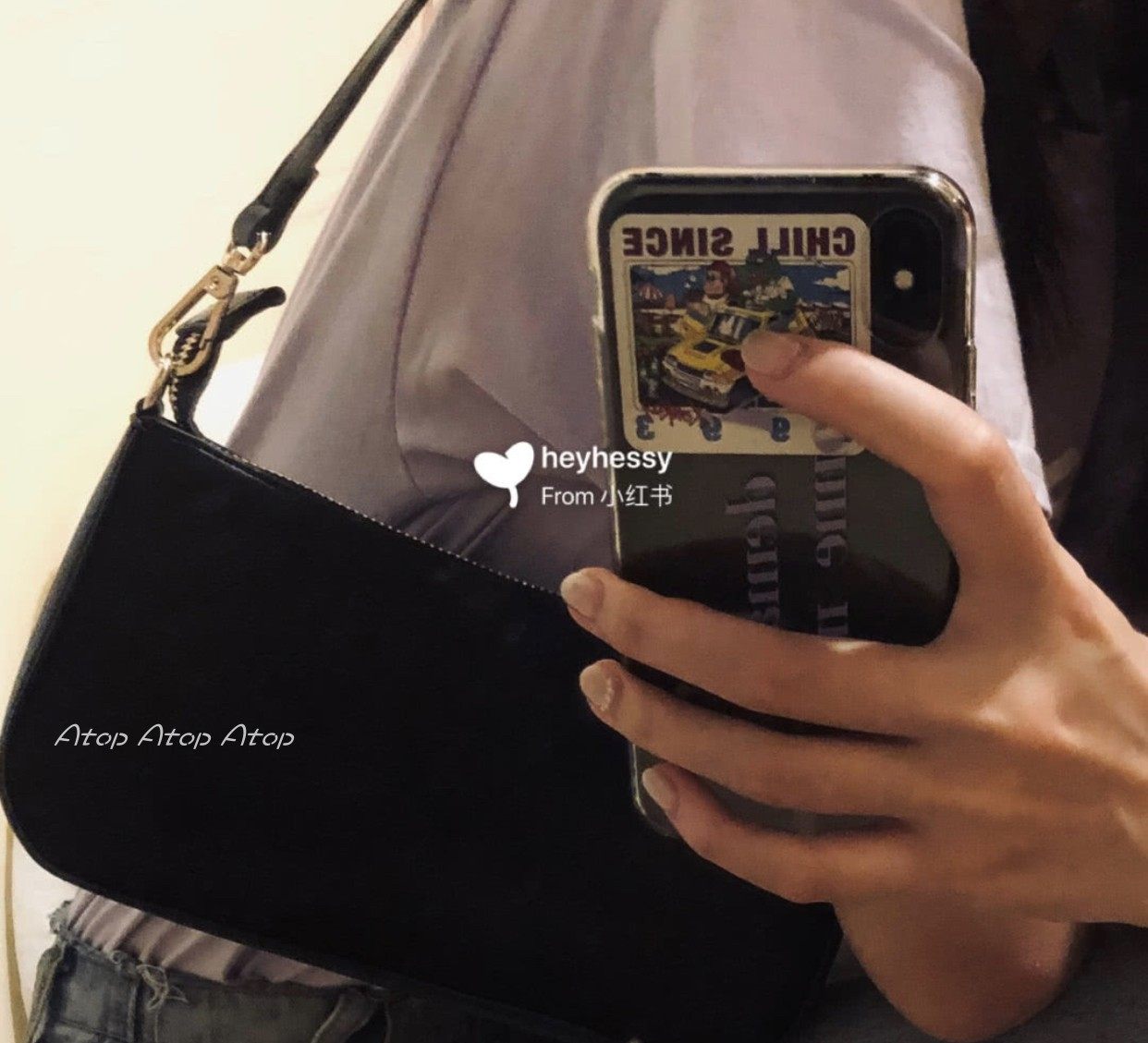 Spot brandy melville wild retro black baguette leather shoulder bag is