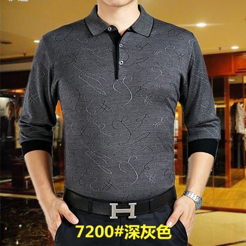 Đàn ông trung niên áo thun dài tay cotton áo thun cotton mỏng phần mùa thu băng lụa áo thun nam trung niên tải bông áo thun adidas