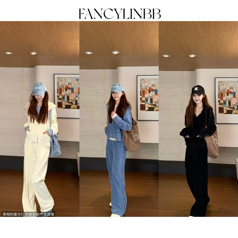 [Vip Set] Lin Beibei·Original Set! Korean-Style Terry Fleece Casual Slimming Sweatshirt Two-Piece Set
