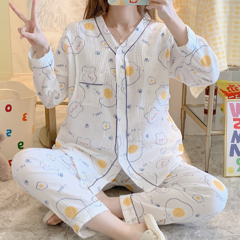 Spring and summer thin cotton gauze postpartum breastfeeding breastfeeding sweat-absorbing breathable confinement clothing pregnant women pajamas female maternity