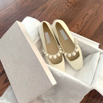 OMG too beautiful J Home white pearl flat bottom shoes with water drill slippers female summer Baotou cold drag outwear