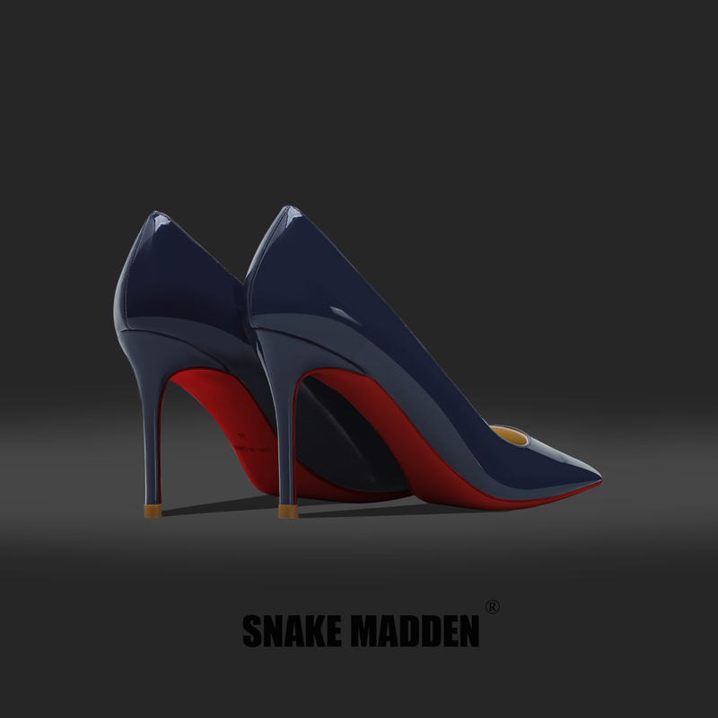 Snake Girl Light Luxury High Heels [Red Sole] Navy Blue Pointed Toe Soft Patent Leather High Heels Women's Stiletto Sexy Pumps