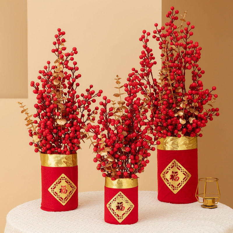 2023 New Year's Day blessing bucket hug bucket make a fortune red fruit safe tree Spring Festival blessing character shopping mall counter decoration