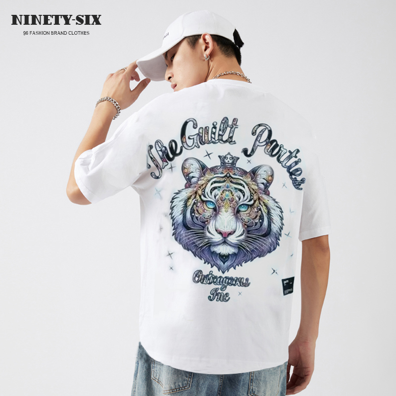 National Trend Tiger Head Pattern Personalized Printed Short-Sleeved T-Shirt for Men 2026 New Summer Swallowtail Pure Cotton Half-Sleeve National Trend Tiger Head Pattern Personalized Printed Short-Sleeved T-Shirt for Men 2026 New Summer Swallowtail Pure Cotton Half-Sleeve