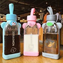 Portable cartoon creative childrens kettle Summer drop-proof glass straight drinking straw Thermos student children outdoor