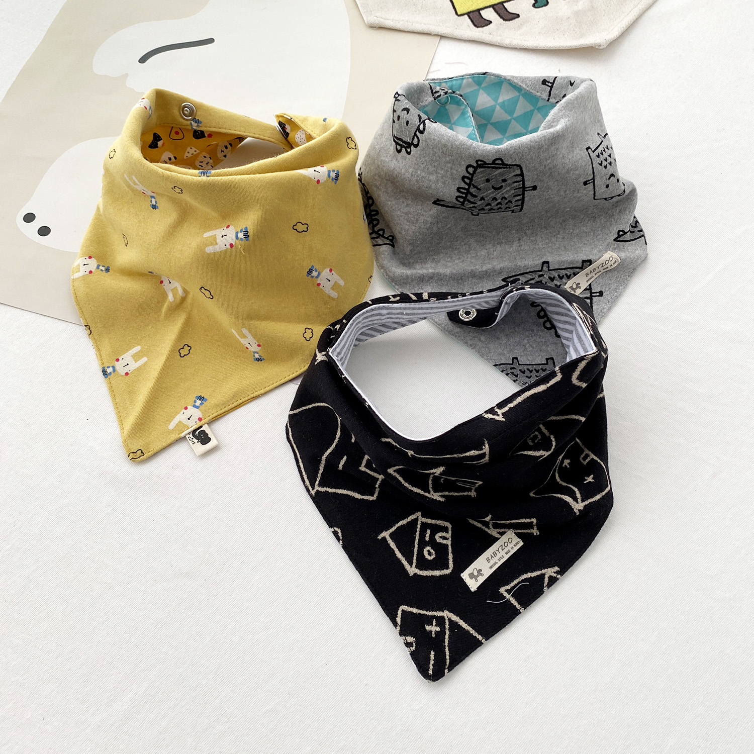South Korea Spit Towel Autumn Winter Pure Cotton Cartoon Baby month newborn baby Triangle Towel bifacial child bib pocket