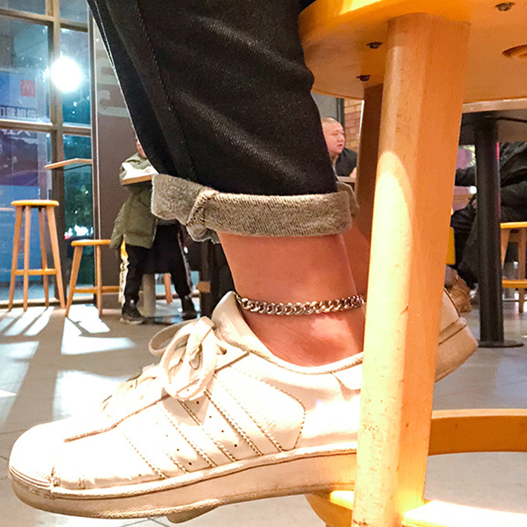 Argent metal European and American wind retro ancient ways contracted Japanese and Korean version female male neutral anklet chain ankle chain feet act the role of INS