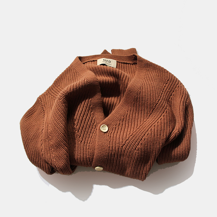 Nặng dày rắn Aramco Vintage rửa bông knitsweater dày V-cổ rắn màu dính kim áo len cardigan.