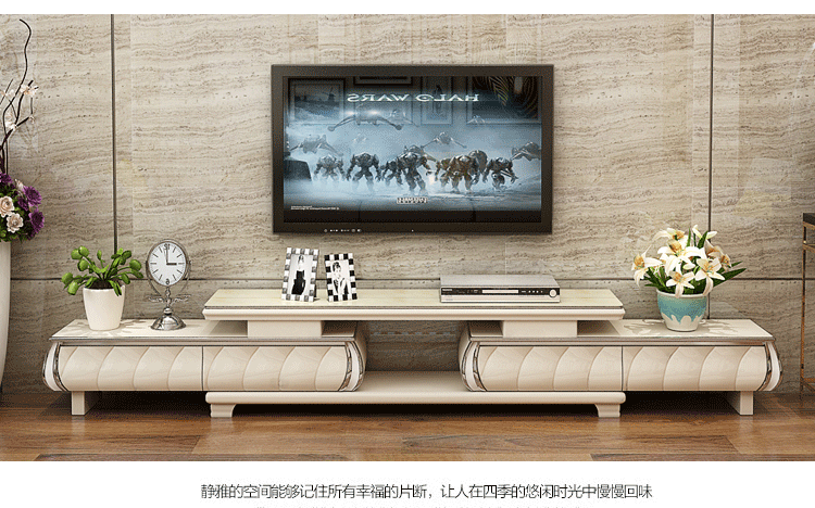 TV tủ bàn cà phê kết hợp gói sơn tối giản hiện đại căn hộ nhỏ phòng khách quầy kính bằng đá cẩm thạch có thể thu - Buồng tủ nhựa 3 cánh