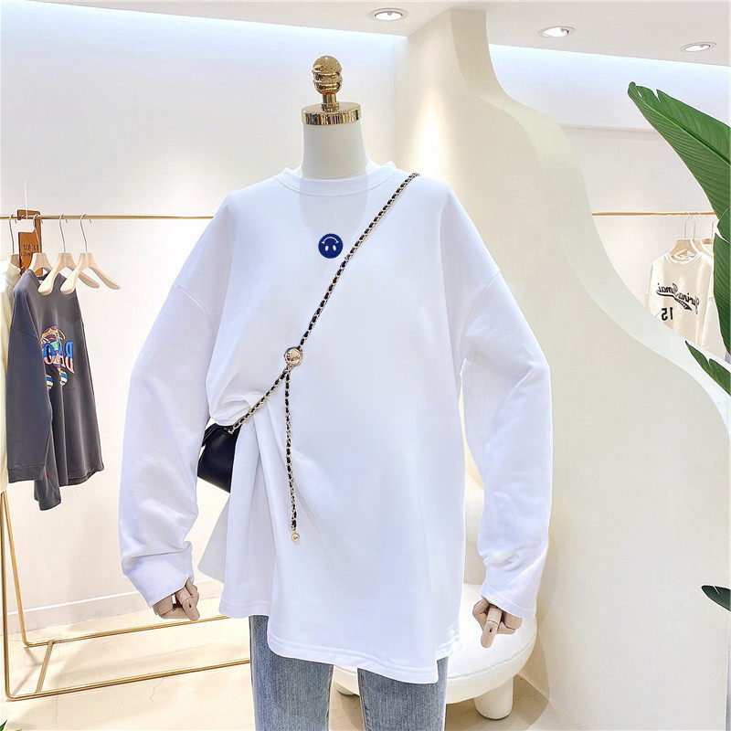 Pregnant woman Spring and autumn clothes new blouses Korean version Long sleeves T-shirt female loose with medium long version thin and large size for summer beating undershirt