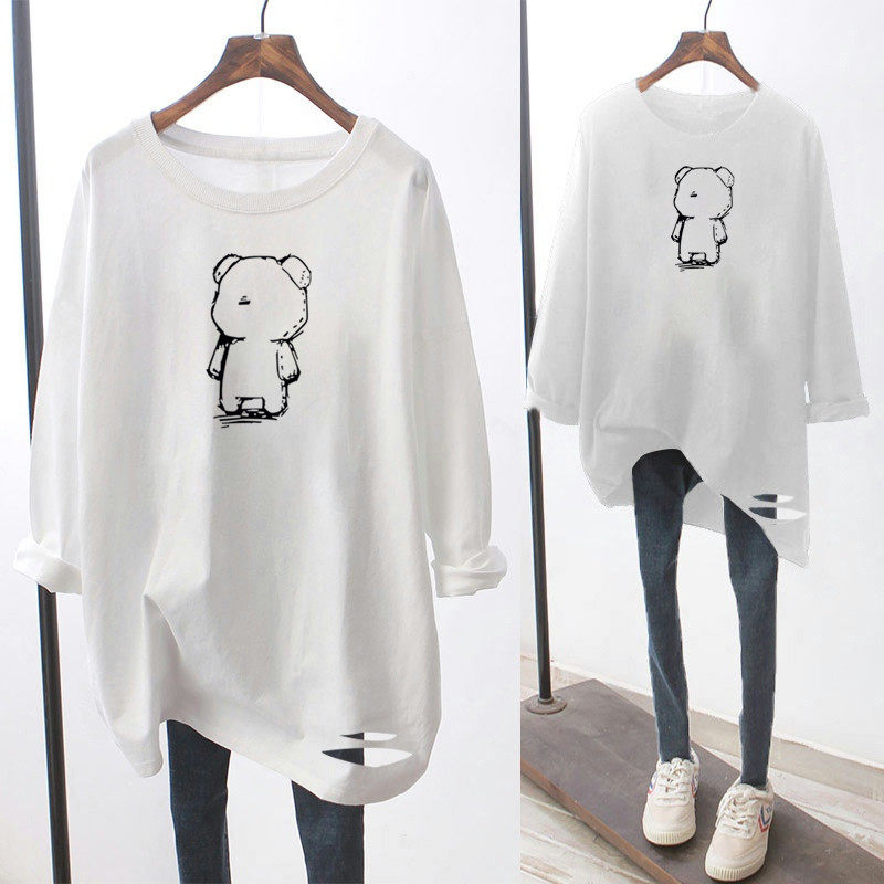 Pregnant woman autumn clothing with long version of Chauma white pure cotton round collar T-shirt female spring autumn season long sleeves thin undershirt blouse