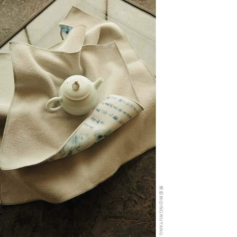 Qingwutang 2024 Self-Adhesive Storage Tea Cloth Teapot Bag Teacup Bag with Blue and White Cabbage Pattern Tea Travel Hundred-Piece Tea Towel
