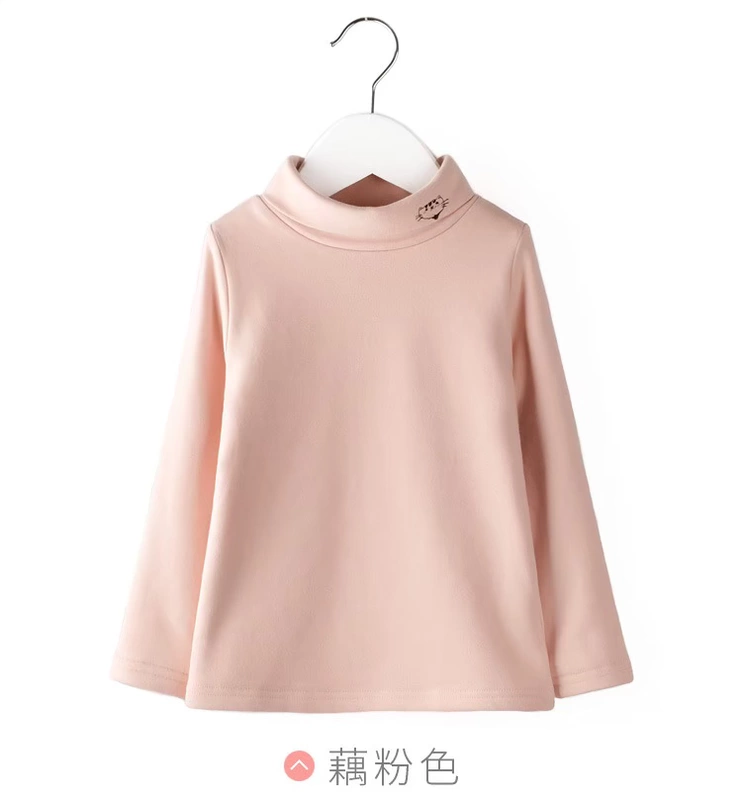 Cô gái cộng với áo nhung nhung Trẻ em nữ kho báu cổ cao màu trắng phiên bản Hàn Quốc ấm áp của áo cotton dày màu đen và áo thun mùa đông