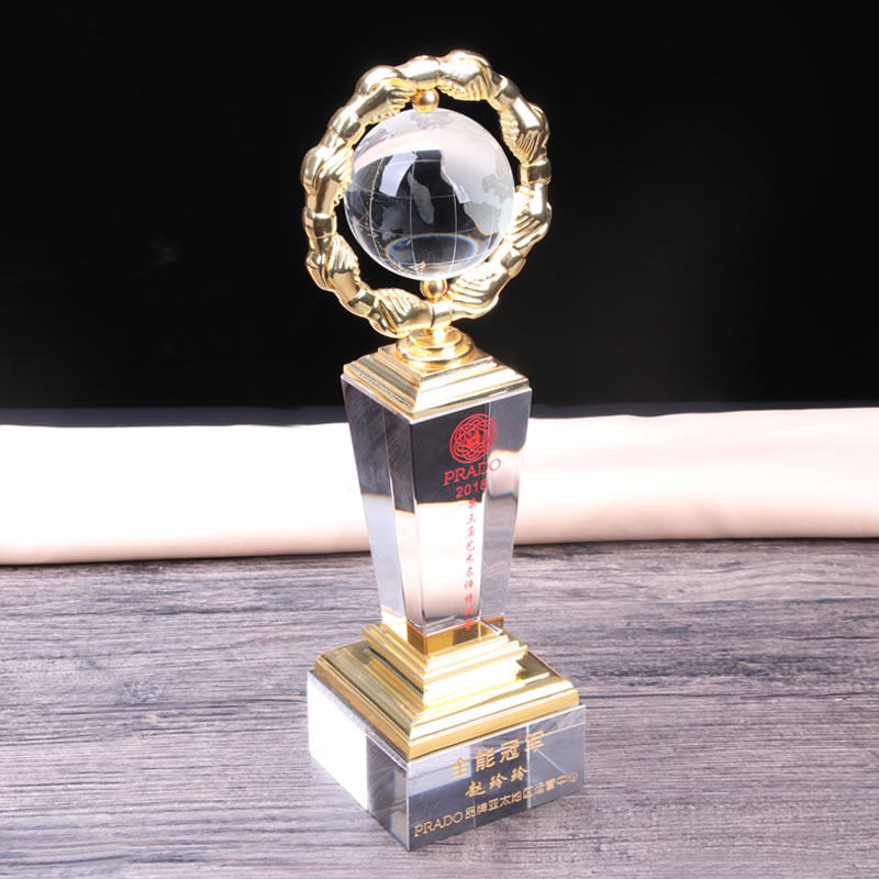 Trophy crystal custom-made creative high-end embroidery semi-permanent champion annual meeting awards souvenirs lettering metal