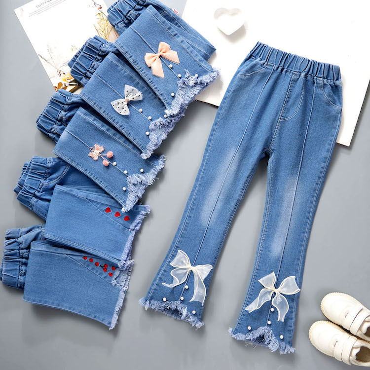 Children's Clothing, Girls' Jeans, Flared Pants, Spring and Summer New Style, Stylish, Medium and Large Kidsren, Girls, Babies, Casual Kidsren's Long Pants