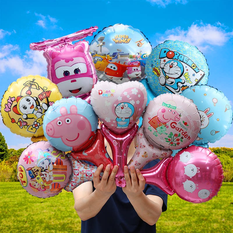 Children Cartoon Handheld Stick Balloon Decoration Bucking Ground Push Active Aluminum Film Petch Small Yellow Duck Toy Gift Wholesale