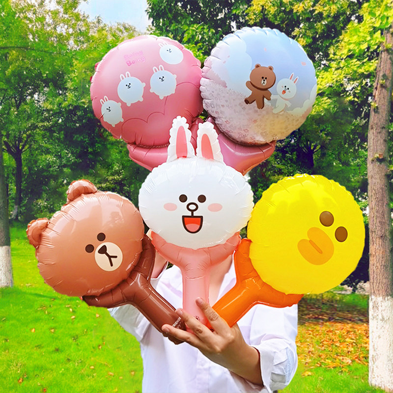 Net red push activity line hand-held toy aluminum film balloon cheering stick children's cartoon small gift