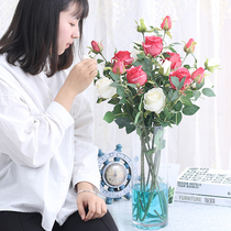 Single fake flower simulation rose bouquet Living room ornaments Plastic decorative flowers dry flower arrangement Anti-real table flowers Light luxury