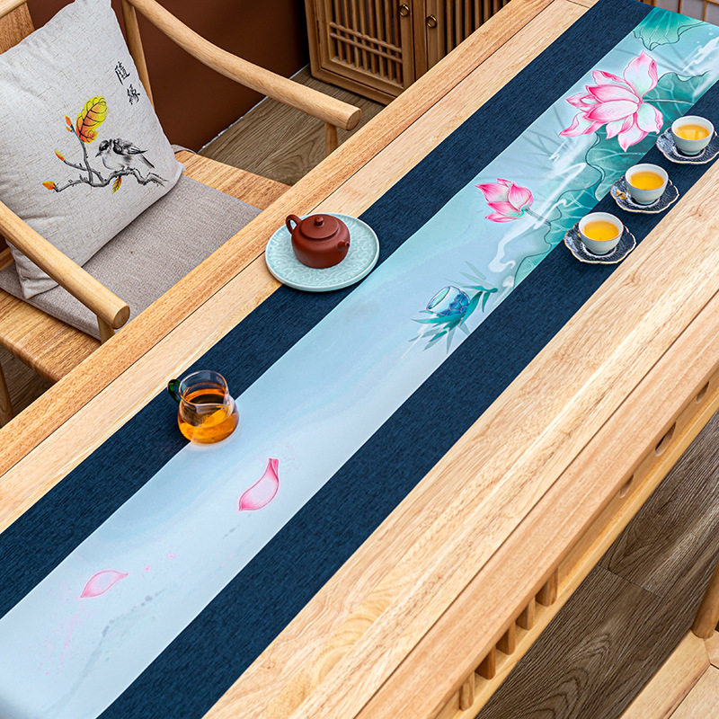 Waterproof cloth table flag Chinese style tea path hand-painted waterproof tea mat hemp cloth tea set accessories Chinese wind cloth art modern tea flag