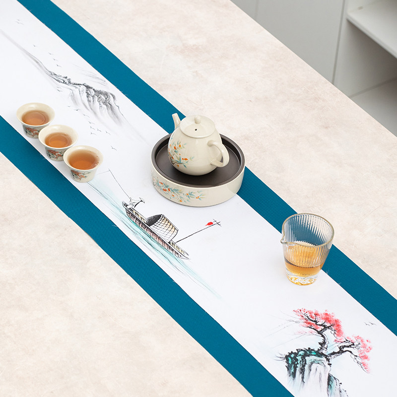 Tea table flag new Chinese style Zen coffee table dining table strip waterproof tea flag Chinese style cloth cotton linen tea table tablecloth