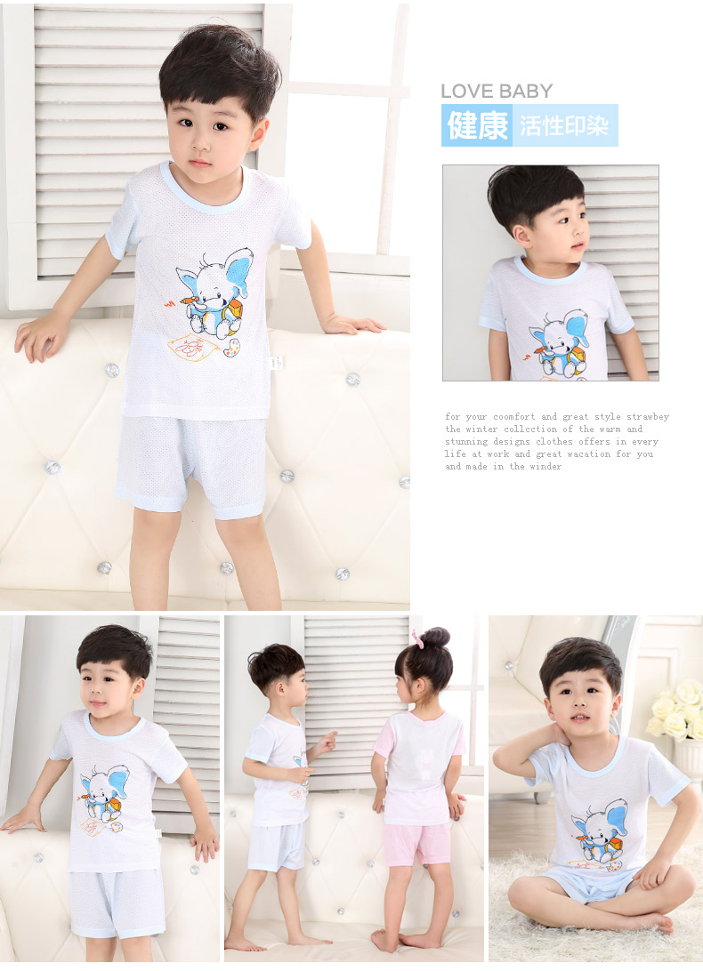 Năm tuổi cậu bé ngắn tay phù hợp với mùa hè trẻ em của cô gái t-shirt 5-6 tuổi vest bé sợi tre hai mảnh giải trí