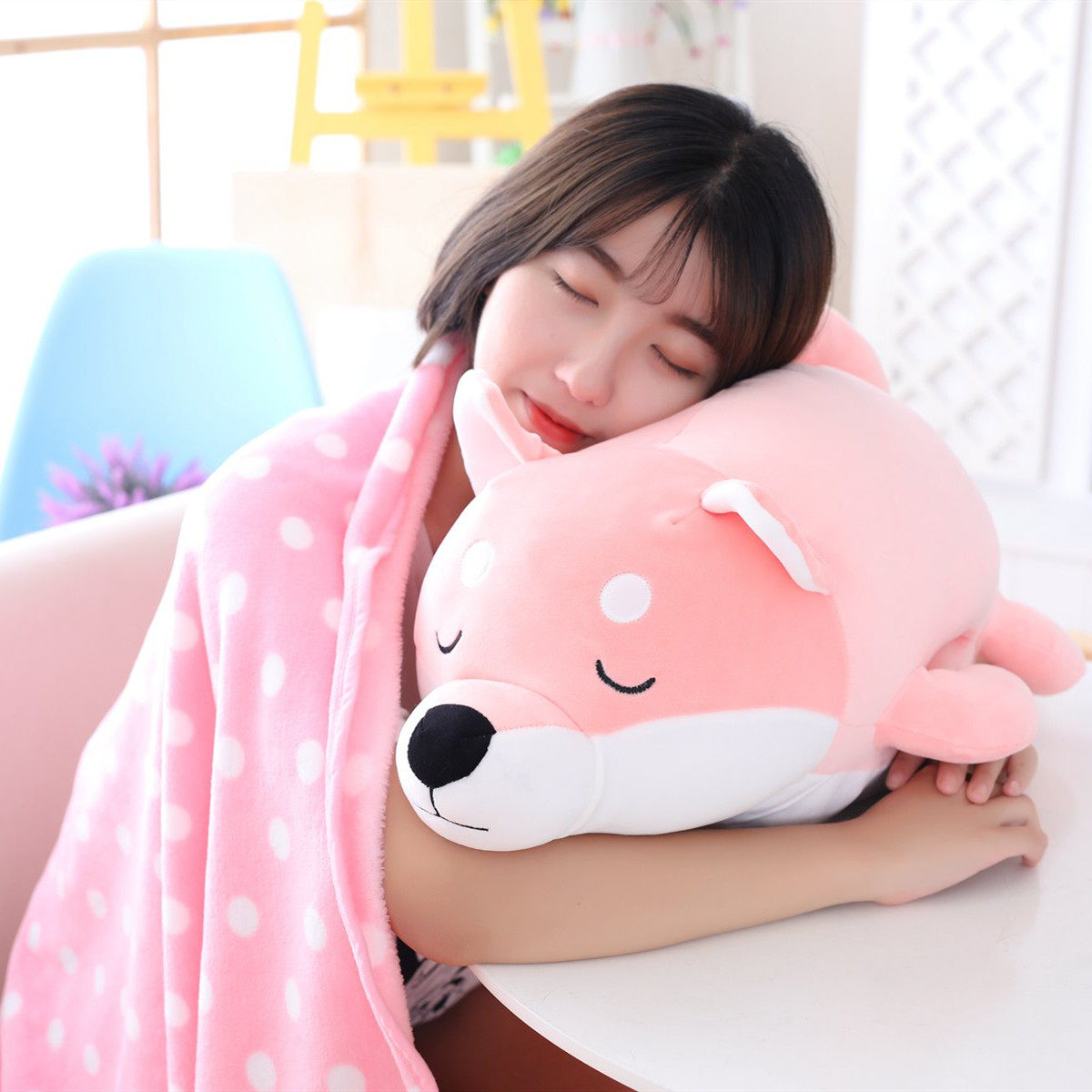 Cartoon Cute Autumn Field Dog Doll Fur Suede Toy Dog Doll Back Cushion Down Cotton Holding Pillow Air Conditioning Blanket Gift Woman