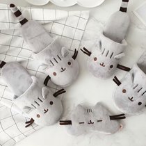 Cartoon Cotton Slippers Women Autumn Winter Home Cute Grey Cat Baotou Slippers Lovers Home Indoor Non-slip Big Code