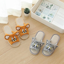 Cute cartoon plush open-toed slippers womens summer fish mouth home shoes indoor non-slip floor mopping home spring and autumn