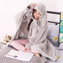 Cute cartoon blanket flannel air conditioning blanket thick warm shawl winter nap air conditioning blanket cloak can be worn