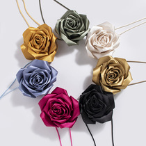 New style womens fashion large flower cloth rose knotted decorative necklace exquisite personalized handmade elegant waist rope