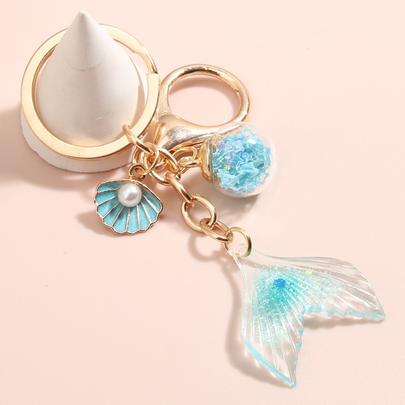 New Cartoon Cute Fish Tail Keychain Pink Blue Doll Keychain Girls' Bag Pendant Car Accessories