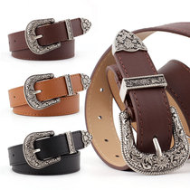 New European and American popular carved three-piece set retro casual belt versatile and trendy belt for women