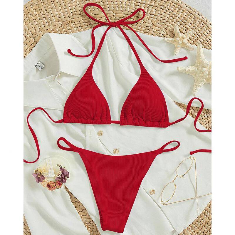 Three-Piece Bikini Set with Straps, Sexy Backless Swimsuit and Lingerie Set for Beach Wear