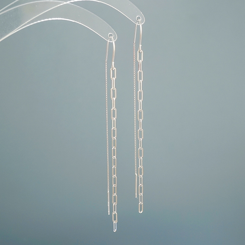 2021 new wave silver Korean version simple chain ear necklace long version of round face Slim Personality Flow Su Femininity Earrings