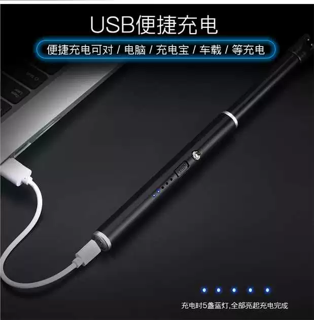 Xung hồ quang đánh lửa USB sạc nhẹ sáng tạo dài đánh lửa bếp lò đánh lửa chống gió hộp quẹt diêm