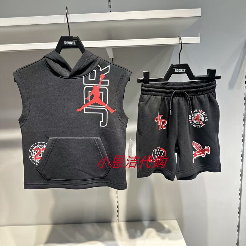 Jordan Kidsren's Sleeveless Hooded Sweatshirt Black Street Casual Style Sports Vest Pullover Jd2622159