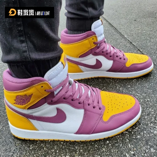 Air Jordan 1 Retro High AJ1 White Purple Yellow Brotherhood High Top Basketball Shoes 575441-706
