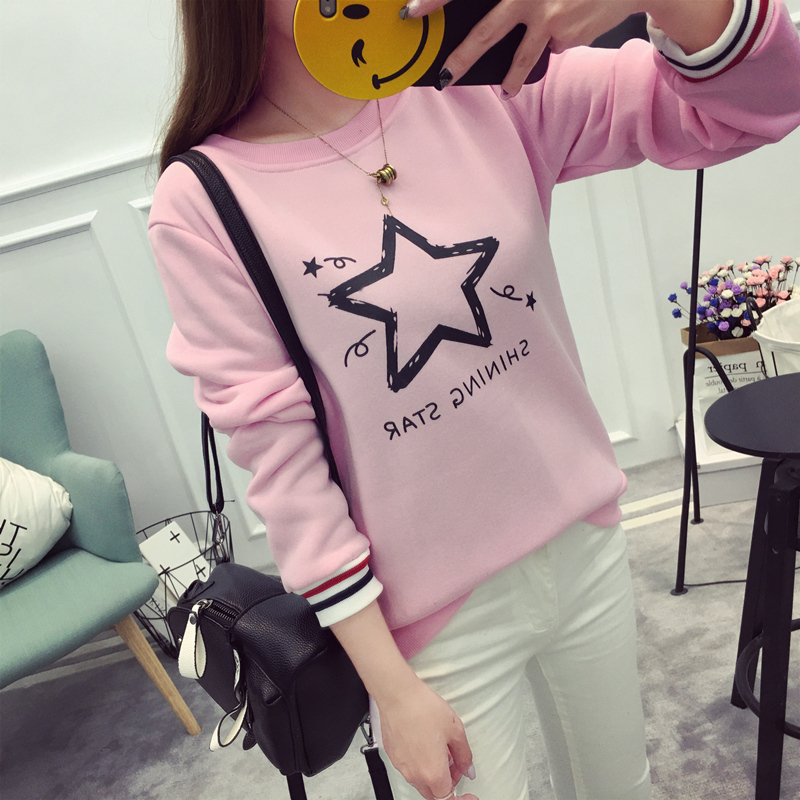 Áo len nhung cộng với áo len dễ thương nữ phiên bản Hàn Quốc của sinh viên thủy triều không mũ mùa thu và mùa đông lông cừu lỏng bf đoạn ngắn hoang dã váy đầm đẹp