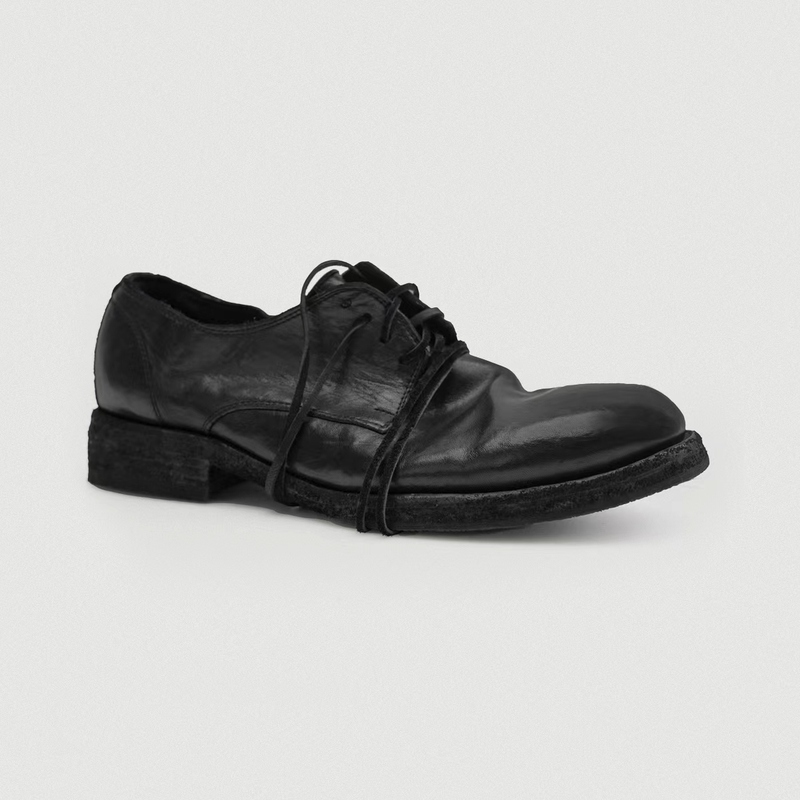Aucun Footwear / 25Fw992 Blake Full Leather Shoes, Washed Horse Leather, Round Toe, Handmade Derby Leather Shoes for Men