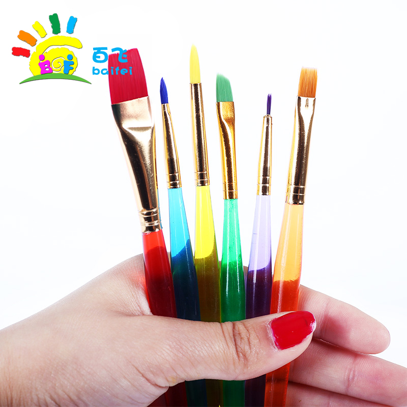 Children's 6 candy color wide and narrow art brush Kindergarten art painting stroke brush brush set