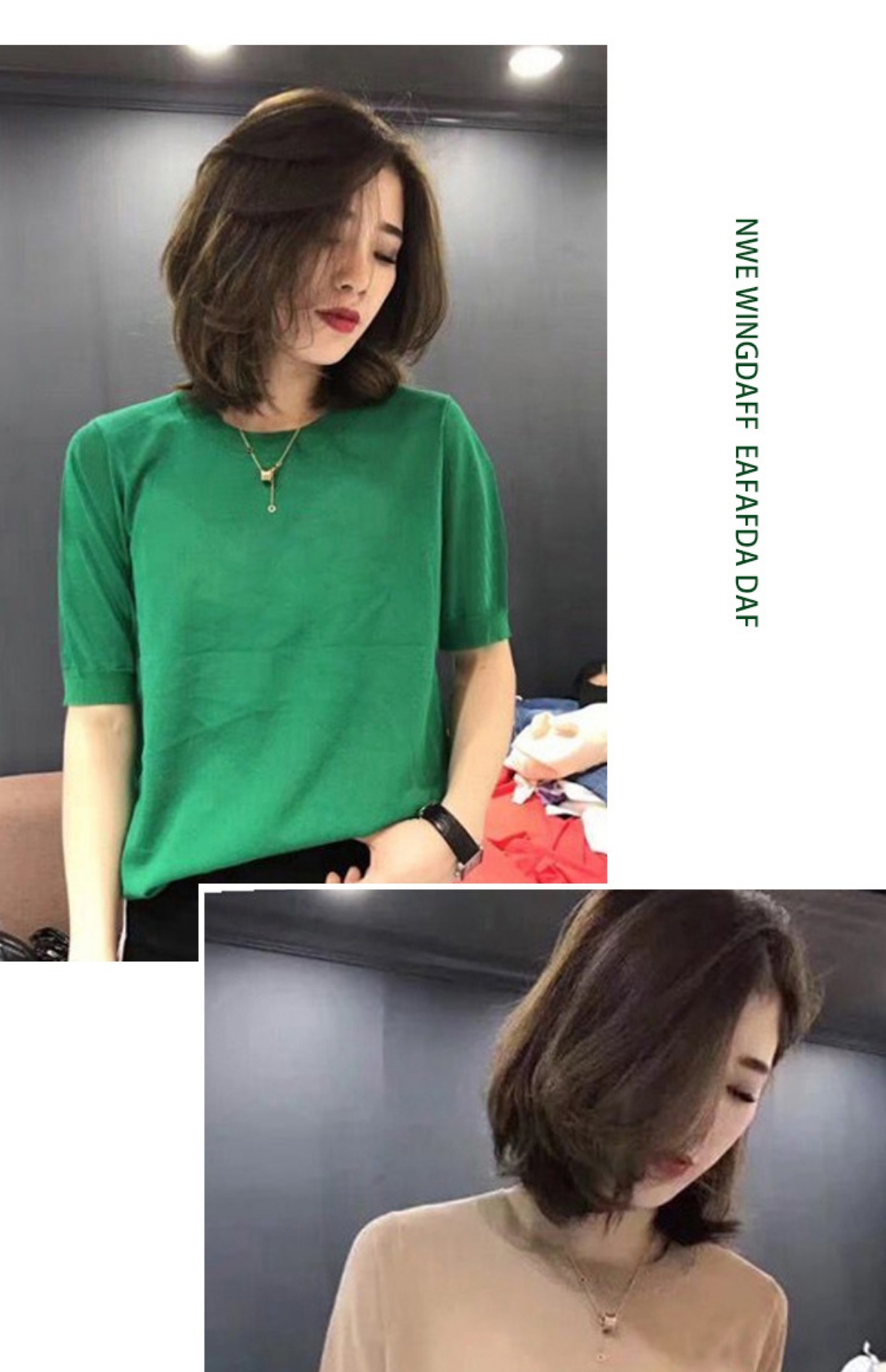 Áo sơ mi nữ họa tiết mùa thu 2018 mới nửa cổ cao tay áo năm điểm áo len mỏng phần áo thun rộng tay áo thiết kế thời trang nữ