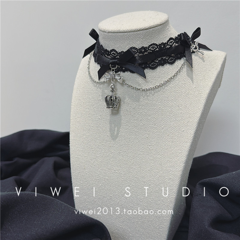 "Lolita Dark Style" Gothic Black and Red Punk Handmade Choker Necklace Harajuku Y2K Neckband