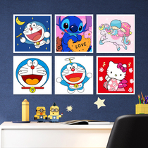 Digital oil painting self-painted children diy more Doraemon machine Dingdong cat handmade cartoon color water oil painting