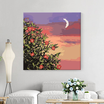 Hand-painted oil painting pure hand-painted moon and night flowers bloom decorative painting digital oil painting filling color painting