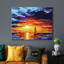 Diy Diy Digital Oil Color Painting Room Decorated Painting Hand Painting Painting Filled with Color Painting Sunset