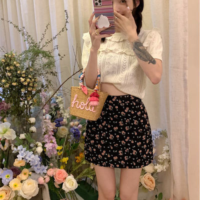 Floral sweet and spicy skirt, plus-size half skirt, new summer school style, slimming for chubby girls, A-line skirt to cover the belly and prevent exposure, short skirt