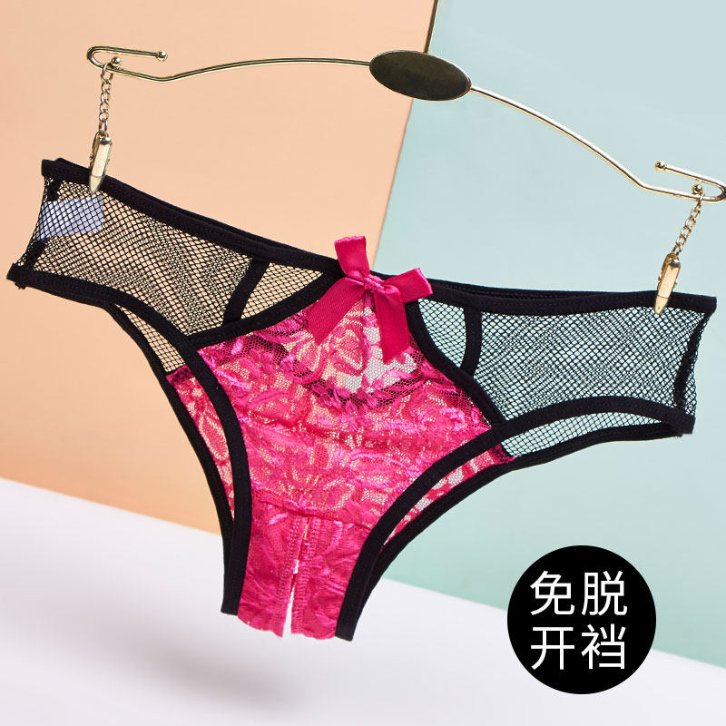 Underwear ladies low waist seamless lace sexy hot charming hollow cute girl bow open crotch thong