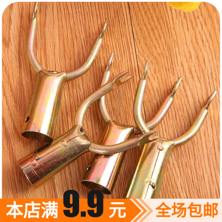 Household copper-plated metal small clothes fork head clothes stand telescopic clothes stand clothes fork head